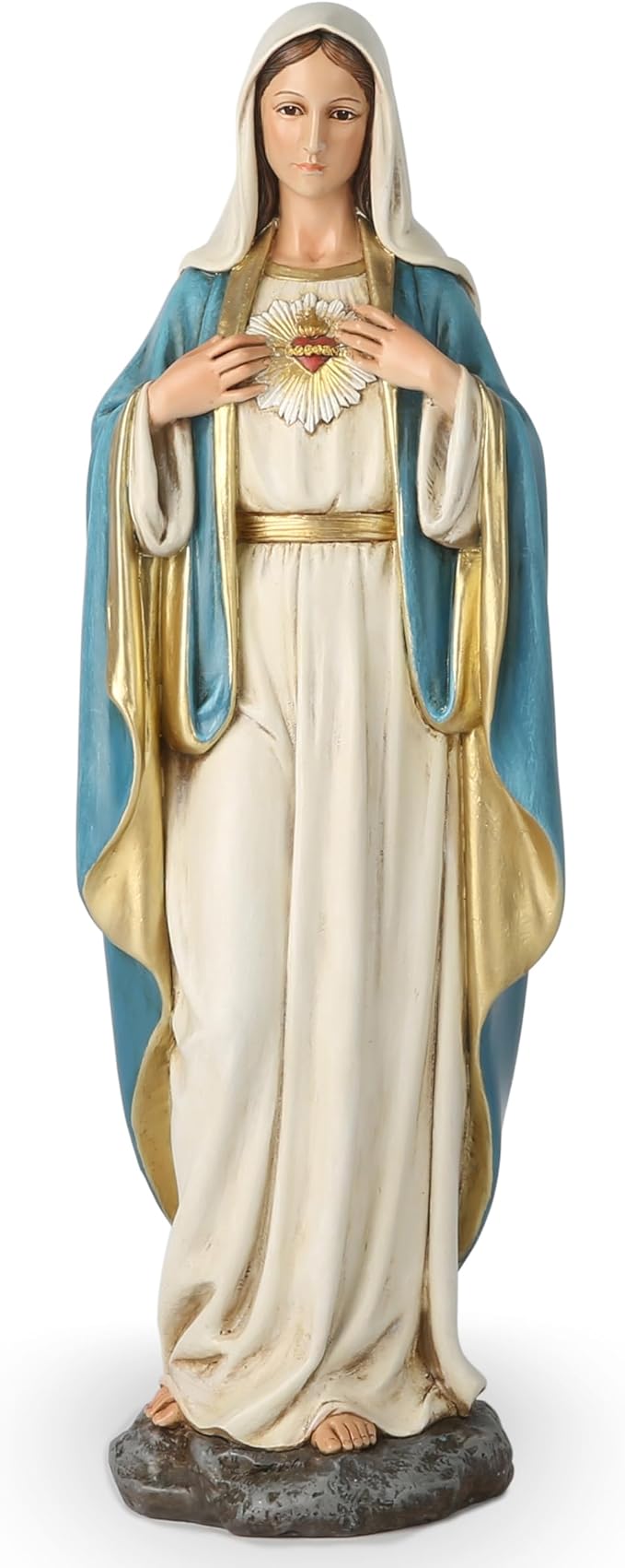 BC Catholic Immaculate Heart of Virgin Mary Statue, 16.5" H Holy Mother Figure for Altar, Religious Gift Home Decor Renaissance Sculpture Handmade by Buildclassic