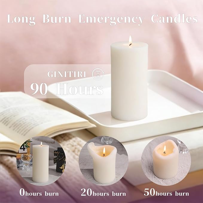 6 Pack Natural Ivory Soy Pillar Candles, 2.8x6 in Hand-Poured Unscented Soy Wax Candles, 540 H Burn Time, Non-Toxic, Smokeless Dripless Rustic Pillar Candle for Dinner, Wedding, Home, Bathroom