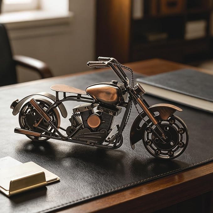 Handmade Vintage Motorcycle Figurine - 10" Scrap Metal Art Sculpture - Motorcycle Gifts for Men & Women, Unique Fathers Day Birthday Gift for Dad Husband Bikers - Man Cave, Office & Home Decor
