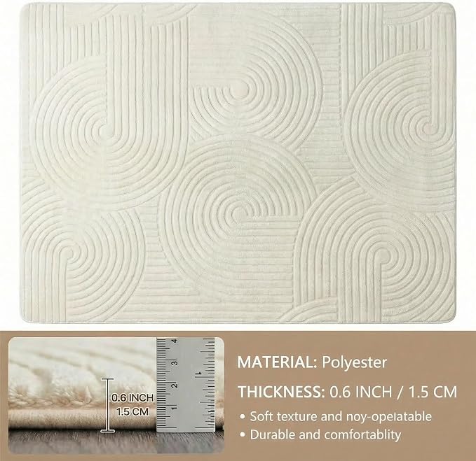 Beige 5x7 Solid Color Area Rugs – Washable Living Room Rug, Modern Geometric Non-Slip Indoor Carpet with Soft High-Low Pile, Fluffy Floor Rugs for Bedroom, Kids Room, Nursery, Home Décor