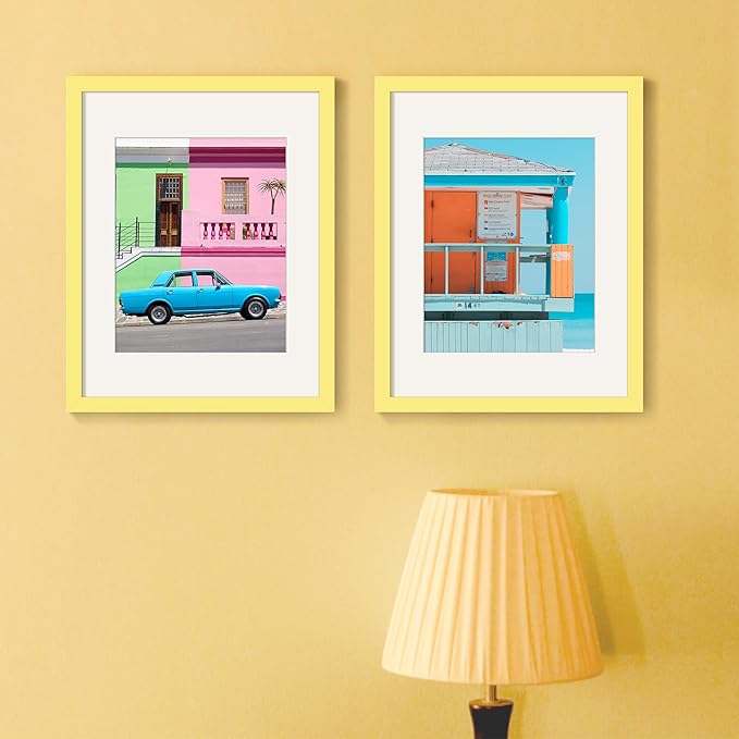 upsimples 11x14 Picture Frame, Display Pictures 8x10 with Mat or 11 x 14 Without, Wall Hanging Photo Frames, Yellow, 1 Pack