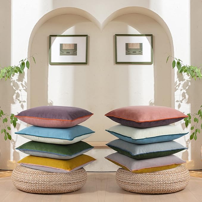 Btyrle Set of 4 Velvet Throw Pillow Covers Soft Throw Pillow Cases 16x16 Inches Square Cushion Covers for Bed Couch Sofa Home Decorative