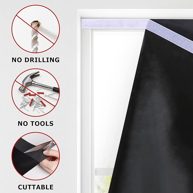 LazBlinds 100% Blackout Door Curtain, No Tools No Drill Cordless Blinds for Windows, Thermal Insulated UV Protection Privacy Window Curtains for French Door Front Door(26''W x 68''H, Taupe, 1 Panel)
