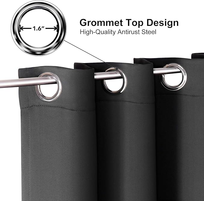 ChrisDowa Small Window Curtains for Kitchen and Bedroom - Grommet Short Thermal Insulated Room Darkening Curtains (2 Panels, Dark Grey, 52 x 36 Inch)