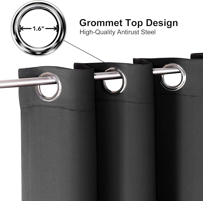 ChrisDowa Grommet Room Darkening Curtains for Bedroom and Living Room - 2 Panels Set Thermal Insulated Blackout Curtains (Dark Grey, 52W x 95L)