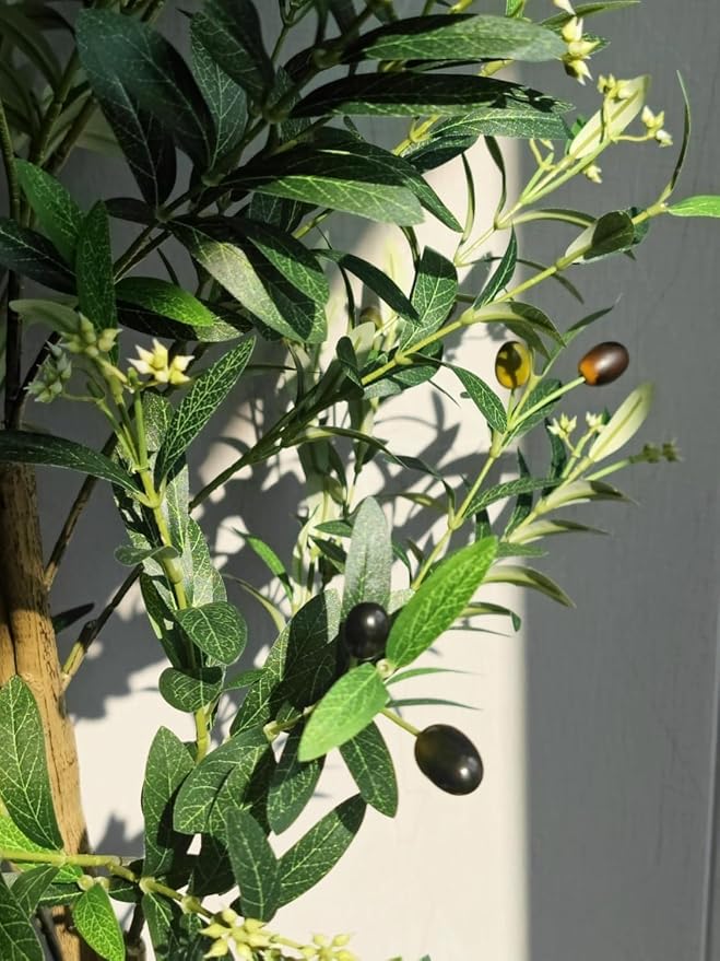 Caxchiling Artificial Olive Tree 5FT, Indoor Outdoor Faux Tree | Natural Trunk with Olive Fruits and Buds in White Planter for Home Office Living Room