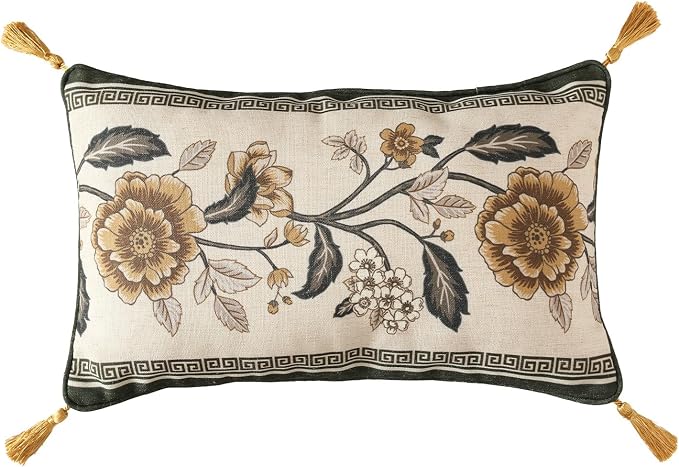 ISAENNE Vintage Elegant Linen Rectangle Throw Pillow Cover,20"x12"-Murad C | Designer French Pillow Cover,Concealed Zipper Design,Sofa,Bedroom,Living Room,Lounge Chairs,All Season Home Decor