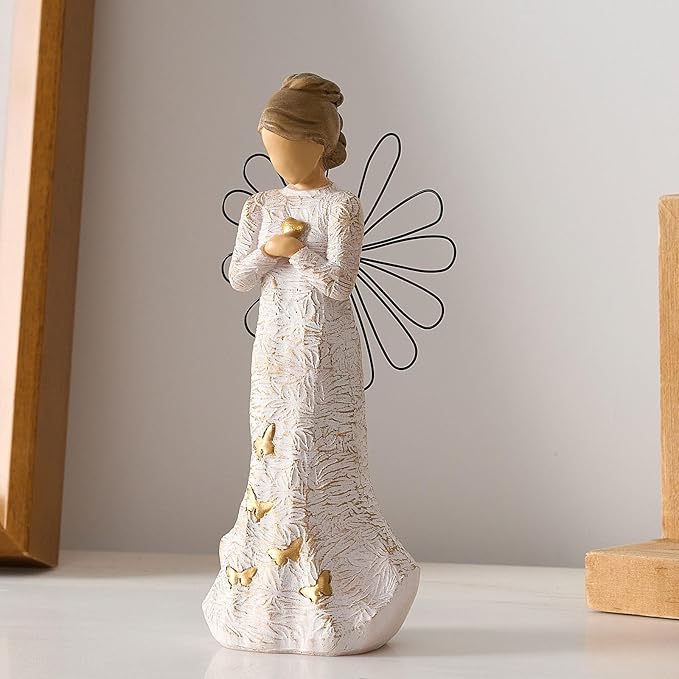 NAN ZAI NAN FANG Sympathy Angel Figurines for Loss of Loved Ones Angel Statues Home Decor Serenity Prayer Gifts for Women Resin Sculpted Hand-Painted Figure Bereavement Gift Praying Hands Statue