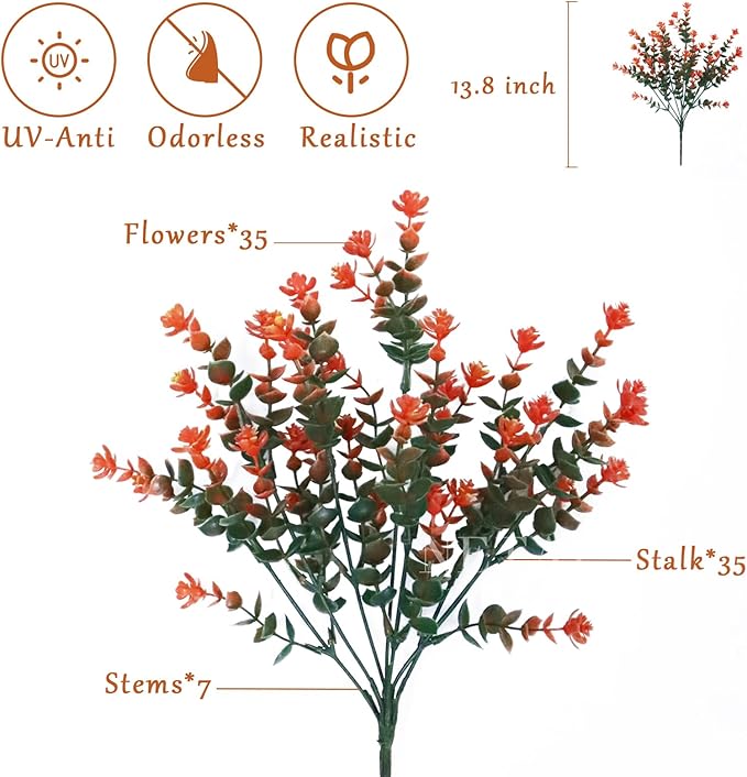 NETAP Outdoor Artificial Flowers UV Resistant, 20 Bundles Fake Realistic Floral Greenery Plants for Outside Porch, Window Boxes, Garden, Yard, Inside Home Table Decor,GreenOrange