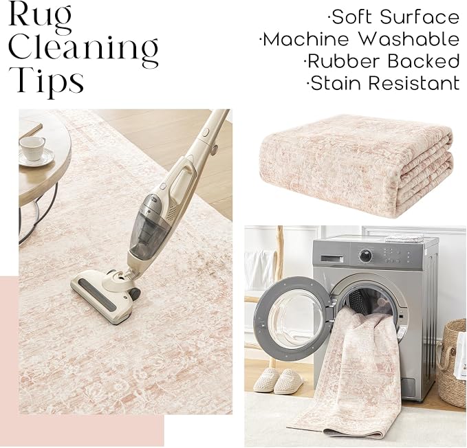 Pink Boho Runner Rugs for Hallway Bathroom Non Slip Cute Bed Side Bedroom Rug 2x6 Light Pink Low Pile Floral Distressed Rugs for Kitchen Washable Stain Resistant Carpet for Laundry Room 2 x 6