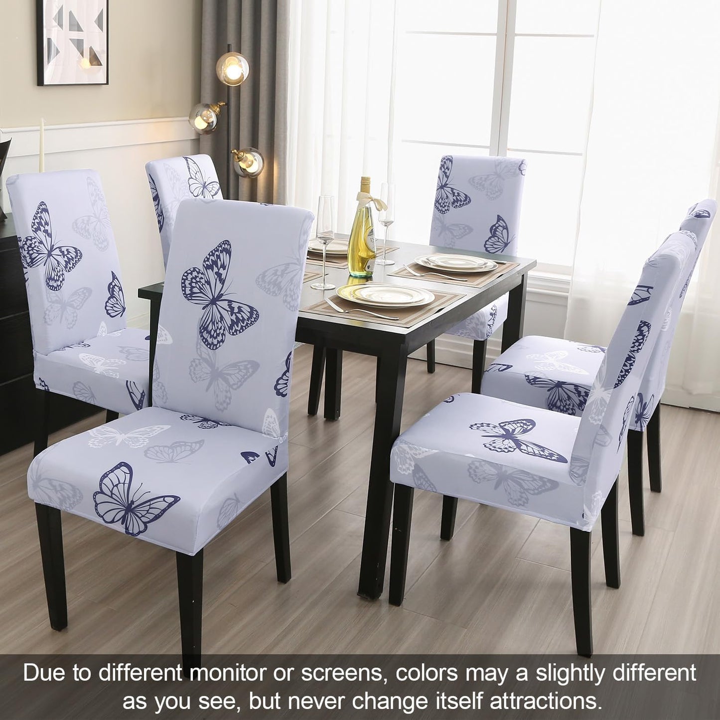 JQinHome Pattern Chair Covers for Dining Room Set of 6, High Stretch Removable Washable Parsons Chair Slipcover for Home Party Hotel Wedding Ceremony (Grey Butterfly,6PCS)