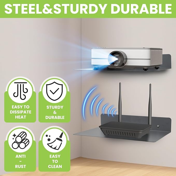 Steel Floating Shelves for Wall,Small Wall Shelf，Suitable for Bedroom, Living Room, Bathroom, Kitchen, Office (Grey, 11.81x8.46 in)