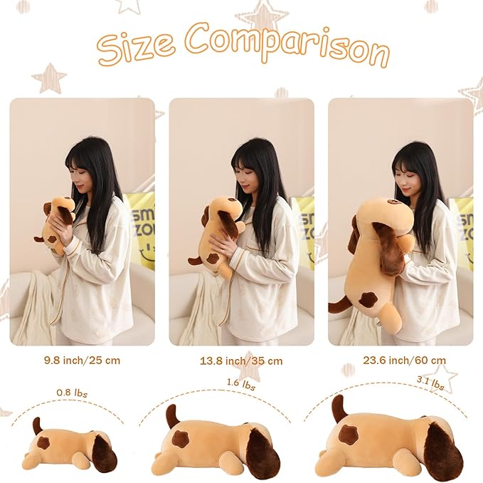 SQEQE Weighted Dog Plush, Weighted Dog Stuffed Animal, Cute Larbrador Plushies Soft Pillow Toy Gift for Kids Adults Brown 13.8 Inch, 1.6 Lbs