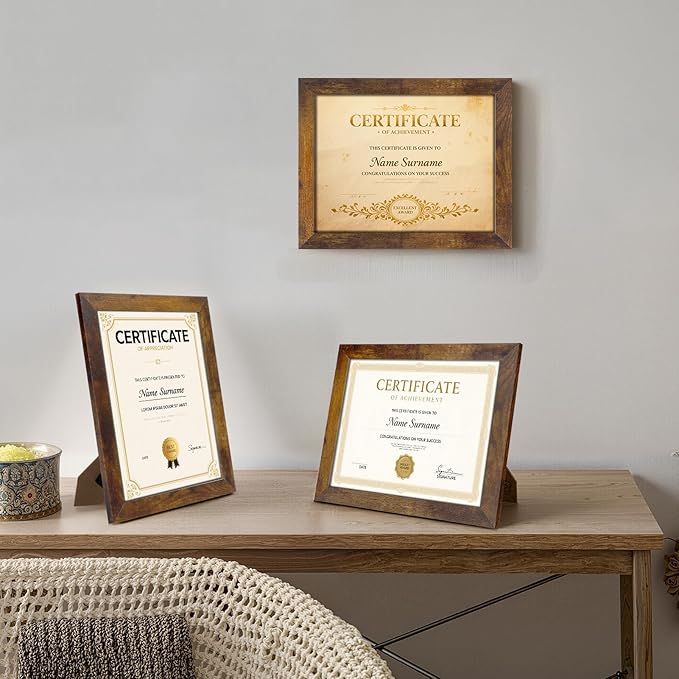PETAFLOP Wooden 8.5x11 Picture Frame Rustic Certificate Frames Wall Tabletop Display Horizontally or Vertically, 7 Pack