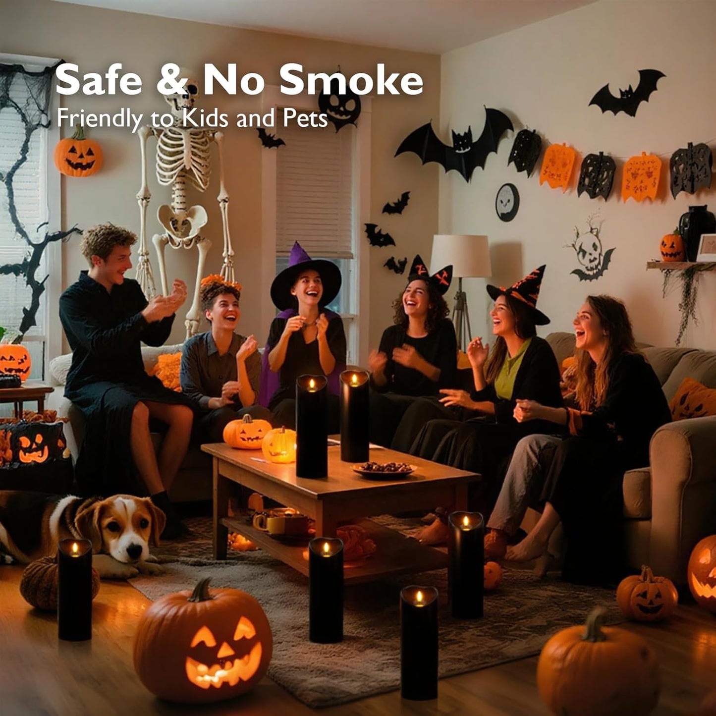 Homemory 4"x12" Black Flameless Candles, Halloween Candles, Outdoor Waterproof Flameless Candles with Remote and Timers, Gothic, Battery Operated LED Pillar Candles, Won't Melt Plastic, 2Pack