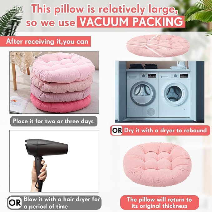 Jerify 4 Pcs Floor Pillow Cushions Large Round Square Large Meditation Floor Pillow for Classroom Adult Meditation Picnic Party Seating Learning Daycare School (Round,Mixed Pink)