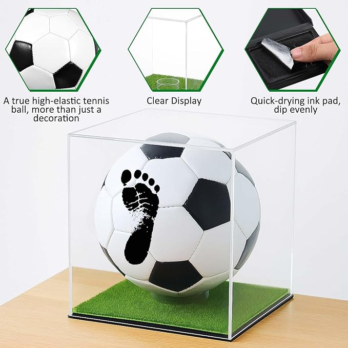 Soulchen Baby Soccer Ball Hand and Footprints Kit with Ink Pad - Newborn Footprint Keepsake for Baby Shower Favors, New Dad Gifts, Rookie of The Year First Birthday Present
