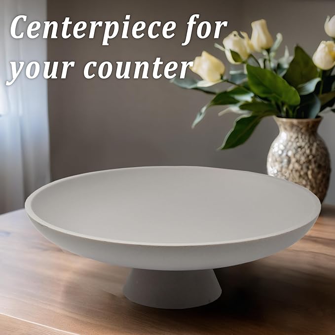 LIN CHUAN Large Decorative Bowl, Modern Resin Pedestal Bowl for Home Decor, Stylish Fruit Bowl for Kitchen Counter, Chic Key Holder for Entry Table, Grey