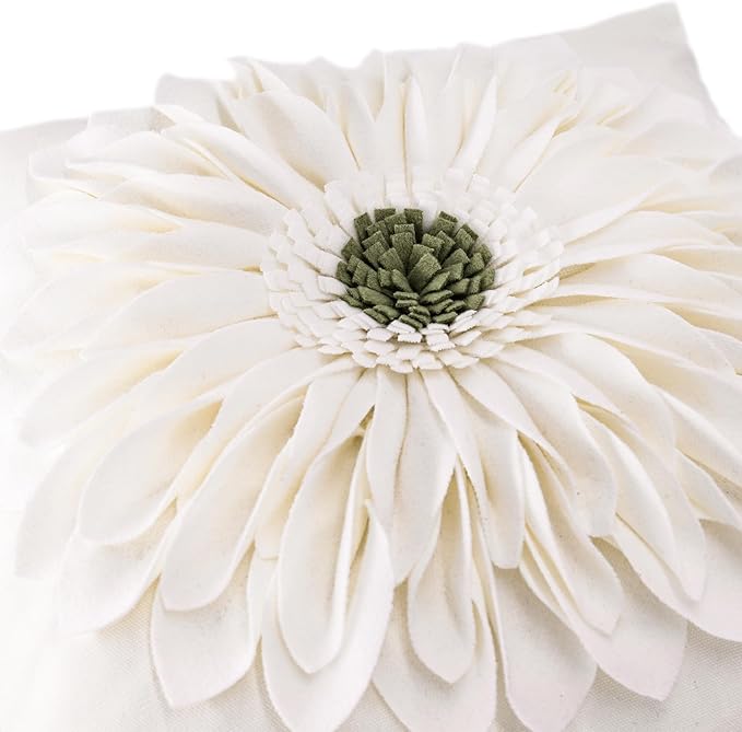 OiseauVoler 3D Sunflower Handmade Throw Pillow Covers Decorative Floral Pillowcases Cushion Covers for Couch Living Room Home Decor Creamy White 18x18 Inches