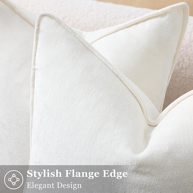 decorUhome Summer Couch Throw Pillow Covers 18x18 Set of 2, Decorative Soft Velvet Modern Cozy Chenille Pillow Cases with Elegant Design for Sofa Bed Living Room Home Decor, Cream White