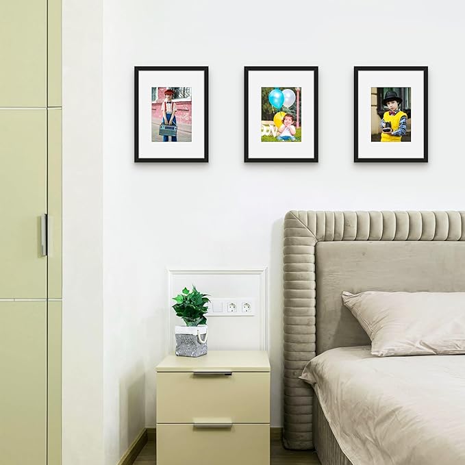 Picrit 9x12 Picture Frame Set of 12, Display 6x8 with Mat or 9x12 without Mat, Photo Frames for Wall Mounting or Table Top Display, Black