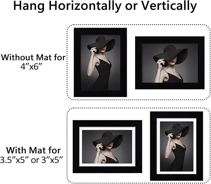 CORE ART 4x6 Black Picture Frame Set of 4,Display Pictures 3.5x5 with Mat or 4 x 6 without Mat,Multi Photo Frames Collage for Wall or Tabletop Display