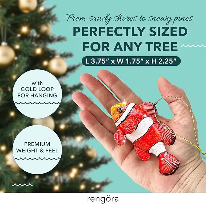 Hand-Painted Beach Christmas Ornament – Coastal Tree Decoration for Ocean Lovers – Unique Nautical Ornament for Christmas Tree or Stocking Stuffer Gift (Clownfish)