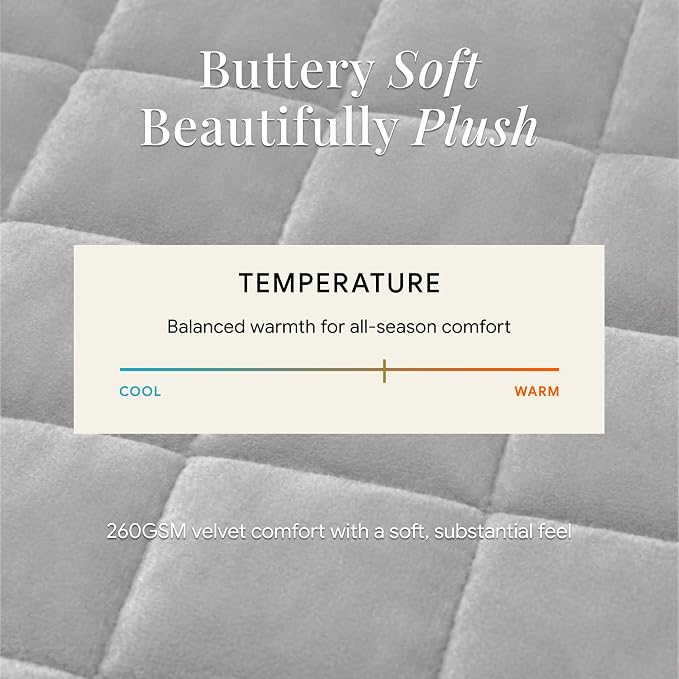 Tribeca Living Luxury Velvet Quilt Queen Size Set - 260GSM Ultra-Soft Oversized Velvet Bedspread Comforter Set with 2 Shams, in Florence Silver Grey
