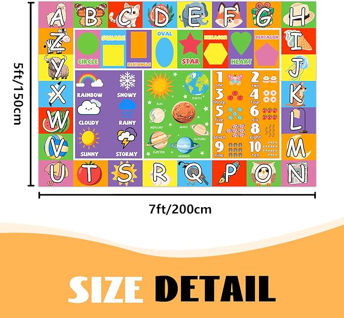 Kid Rug 5x7 Feet, ABC Rugs for Kids Playroom Educational Learn Alphabet Rug for Kids Room Preschool Nursery Bedroom Living Room Toddler Decor Mat