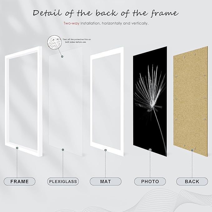 Picrit 13x19 Poster Frame Set of 12, Display Pictures 11 x 17 with Mat or 13 x 19 without Mat, White Wall Gallery Photo Frames Display for Home Decor