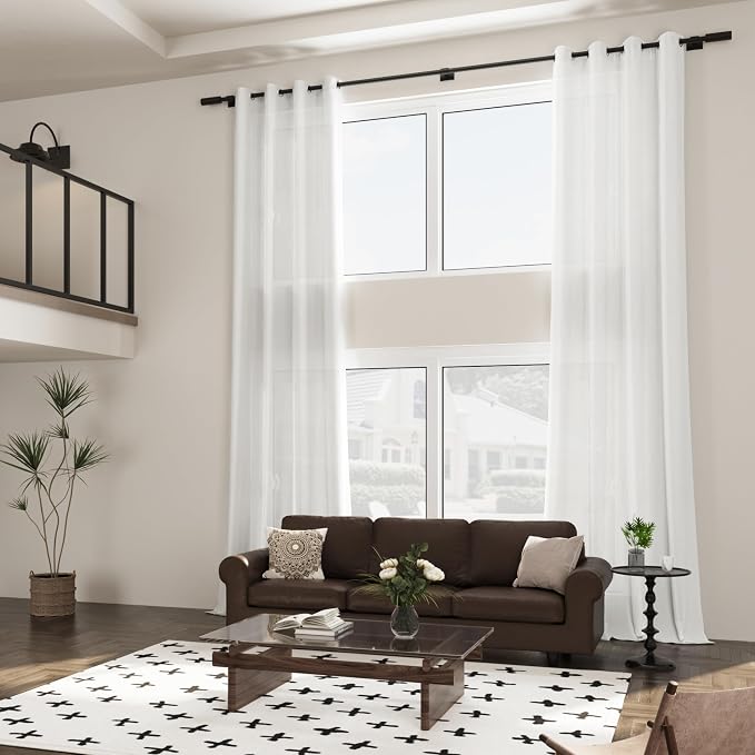 Aersas White Sheer Linen Curtains 108 Inches Long Grommet for Bedroom Semi Privacy Muslin Cloth Cotton Drapes for Window Ceiling Living Room Neutral Modern Boho Ivory Off White 108 Inch Curtain 9Ft