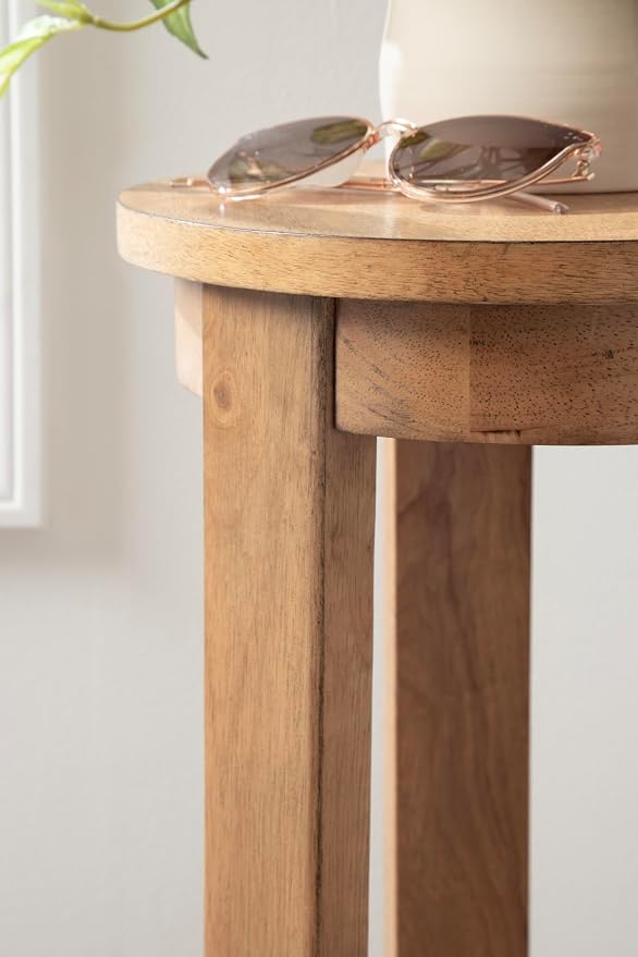 Kate and Laurel Foxford Tiered Round Drink Table, 12 x 12 x 30, Natural Brown, Transitional Two-Tier Circle Plant Stand Table for Use as Living Room Pedestal Table or Small Bedroom Nightstand
