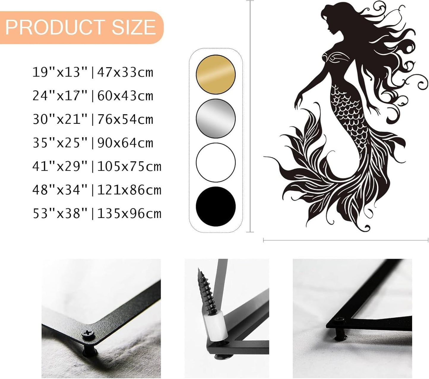 Veplsur Mermaid Metal Wall Art, Metal Mermaid Wall Decor, Marine Biology Wall Decor, Ocean Wall Art, Nautical Wall Hanging, Beach Hanging for Bathroom Bedroom (White, 19"x13"|47x33cm)