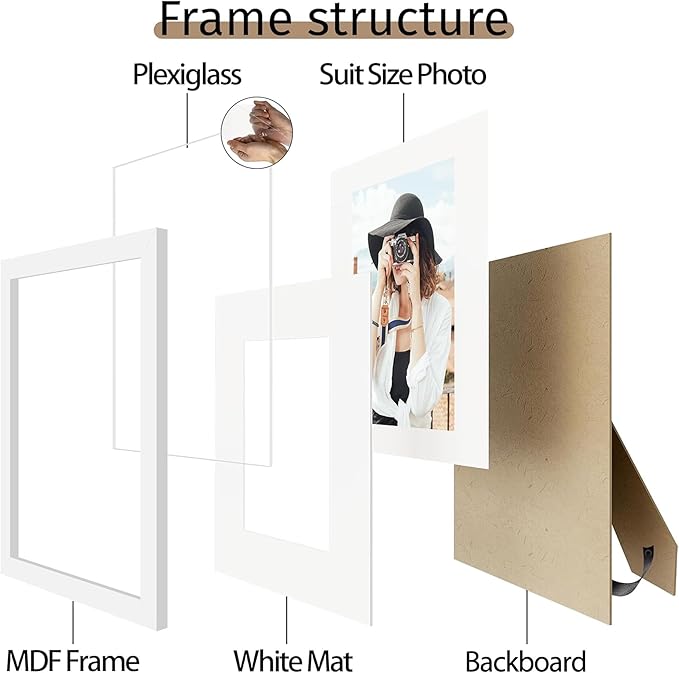 Picrit 10x12 Picture Frame Set of 12, Display 8x10 with Mat or 10x12 without Mat, Photo Frames for Wall Mounting or Table Top Display, White