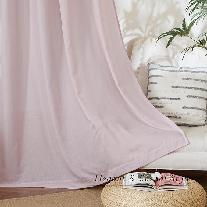 NICETOWN Blush Pink Linen Curtains for Kitchen, Thick Flax Small Window Treatments Semi Sheer Privacy Assured with Light Through for Cafe/Bathroom, W68 x L84, 2 Panels
