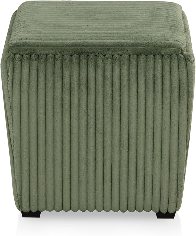 Furniture of America Lennox Modern Chenille 17-inch Square Storage Ottoman with Reversible Tray Top, Upholstered Footstool for Living Room, Bedroom, Entryway, Green