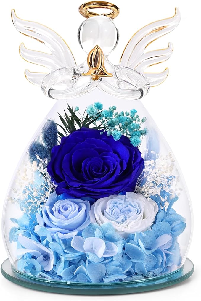 Bessol Gifts for Mom Birthday Flowers for Women Mothers Day Flowers for Delivery Preserved Roses Forever Flower in Glass Angel Figurines Fresh Eternal Rose for Grandma Wife Sister Daughter Friends