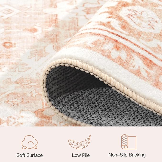 Lofus 9x12 Area Rug for Living Room,Pink Washable Area Rugs with Non-Slip Backing,Soft Boho Carpets for Bedroom Dining Room Home Office Indoor Nursery