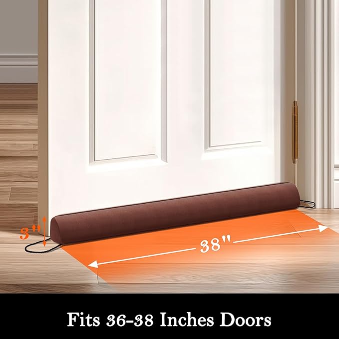 Sunolga Door Draft Stopper Blocks Hot and Cold Air with Removable Washable Cover for Bottom of Door, All-Season Seal for Noise, Light, Dust, Door Sweep for Gaps Up to 3", Home Essentials, 38", Brown