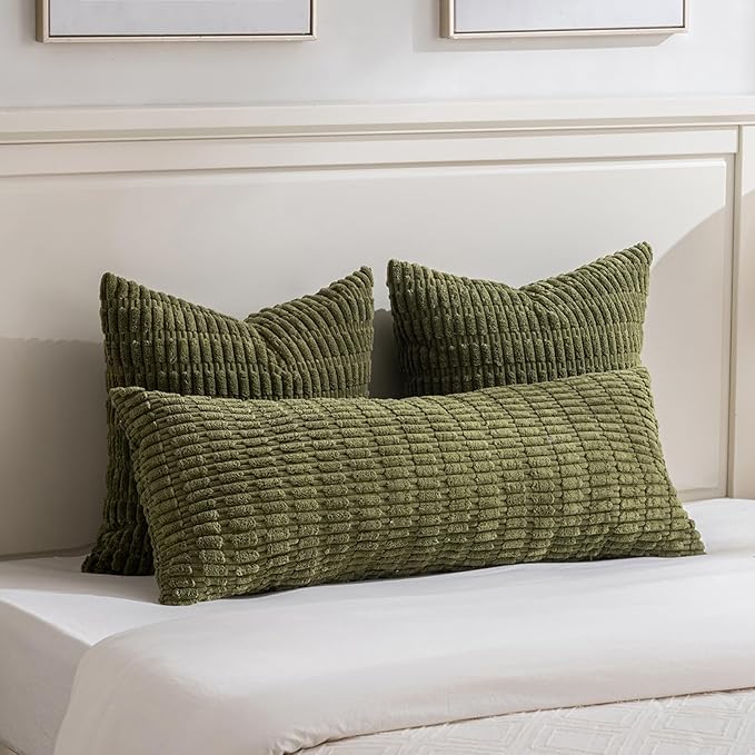 Fancy Homi 4 Packs Decorative Throw Pillow Covers for Living Room Couch Bed, Modern Farmhouse Boho Home Décor Accent Cushion Case, 14" x 14" (Pack of 4), Moss Green