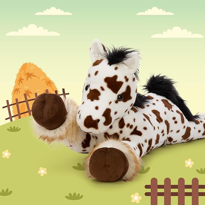 MaoGoLan 47" Giant Horse Stuffed Animal Plush Pillow - Appaloosa Spotted Stuffed Horse Toy for Girl Boy Kid, Ridable Cuddly Stuffed Pony Spotted Horse Plush for Birthday Gift, Baby Shower Party Decor