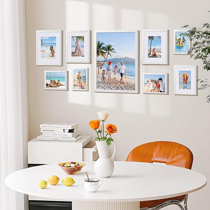 HappyHapi 4x6 Picture Frames Set of 10, Tabletop or Wall Display Pictures 3.5x5 with Mat or 4x6 Without, Multi Photo Frames Collage (White)