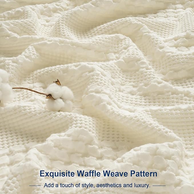 PHF Waffle Weave Euro Pillow Shams, 2 Pack 100% Cotton Pillow Covers 26x26 Inches for Decor, No Insert, Luxury Aesthetic Euro Pillow Cases for Bedroom Decor, Cannoli Cream
