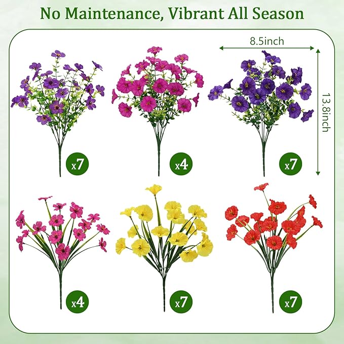 Yastouay Artificial Flowers for Outdoors, 36 Bundles UV Resistant Artificial Outdoor Flowers, Realistic Fake Outdoor Flowers Plant Faux Flowers for Outdoor Planters Front Porch Patio Window Box