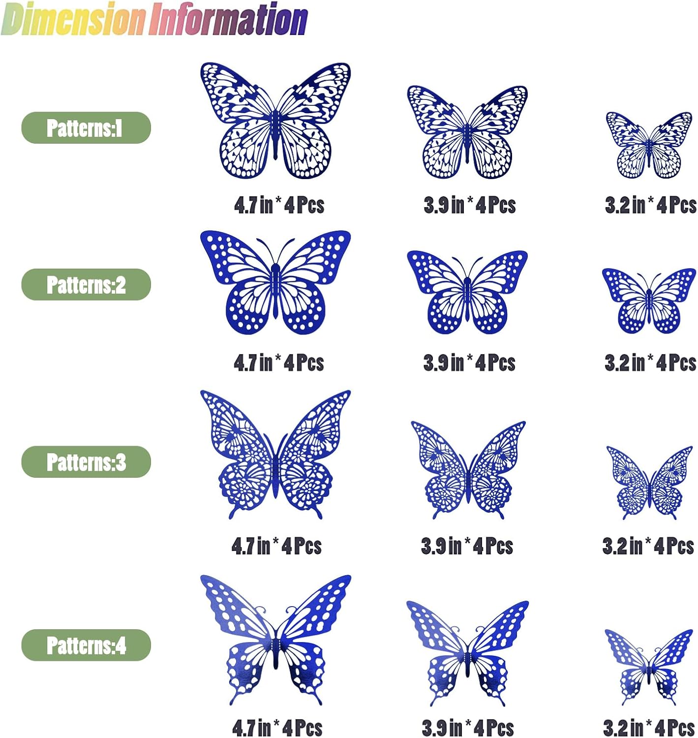 SAOROPEB Butterfly Wall Stickers, 48 Pcs 4 Styles 3 Sizes, Metallic Paper, Removable, Navy Blue, Art Deco Decor for Wall