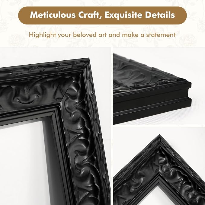Gothic Canvas Frame for 24x30 Oil Paintings Landscape Portrait, 2.6" Wide DIY Wood Plein Air Frame for Horizontal Vertical Display, No Glass & Back, Living Room Bedroom Entryway Decor (Black)