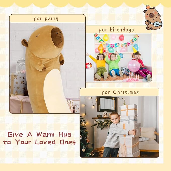 Tezituor Long Capybara Plush Body Pillow, 39.5” Cute Capybara Stuffed Animal Soft Sleeping Throw Pillow Plush Capyabra Toy Birthday Christmas for Kids Girlfriends