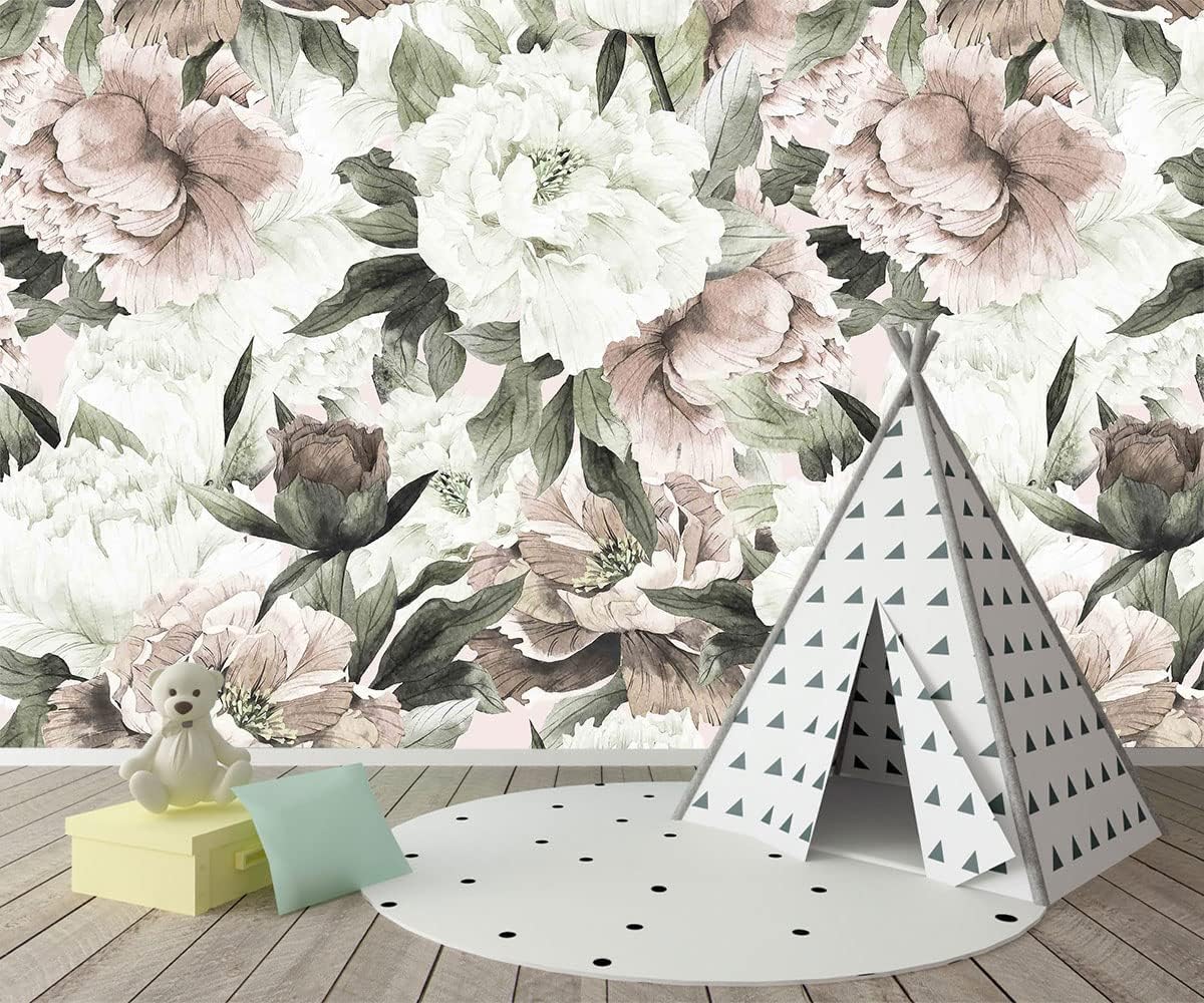 Roses and Banana Leaves Wall Mural Wallpaper for Bedroom and Living Room(Not Self-Adhesive)