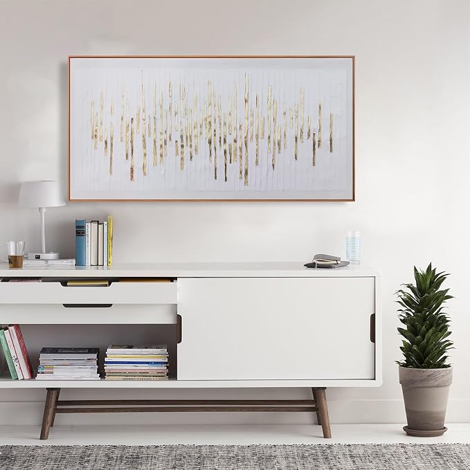 Wall Art Framed Artwork Wall Decor White Background Golden Decoration Golden Years Abstract Morden Canvas Painting For Bedroom Living Room Office Home Decor 20"X40"