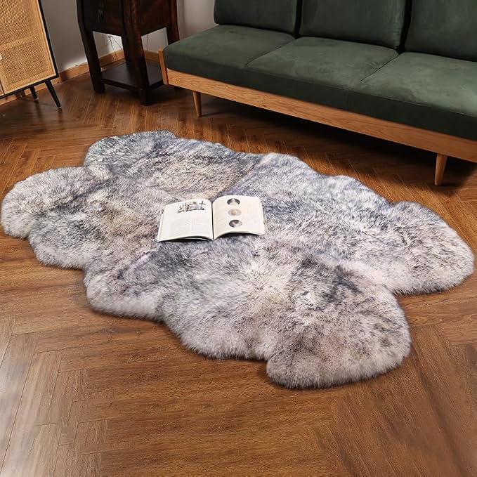 IRIWOOL Premium Genuine Fur Sheepskin Rug Real Australia Sheepskin Natural Luxury Fluffy Lambskin Fur Area Rug Seat Covers for Kids Bedroom Sofa Chair Cover (Gray Tip, 4ft x 6ft) …